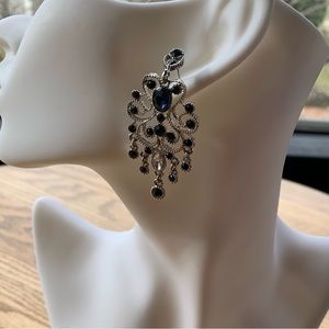 Faux sapphire chandelier pierced earrings